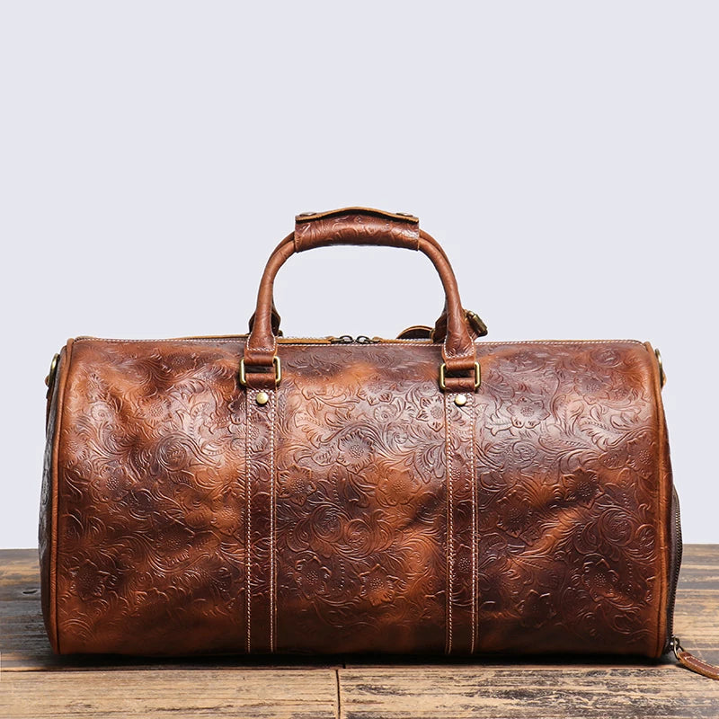 Resväska i äkta läder herr – vintage duffel bag i kohud