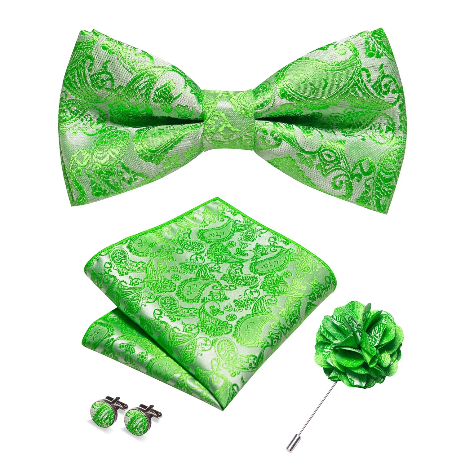 Flugset i siden – paisley med manschettknappar & brosch