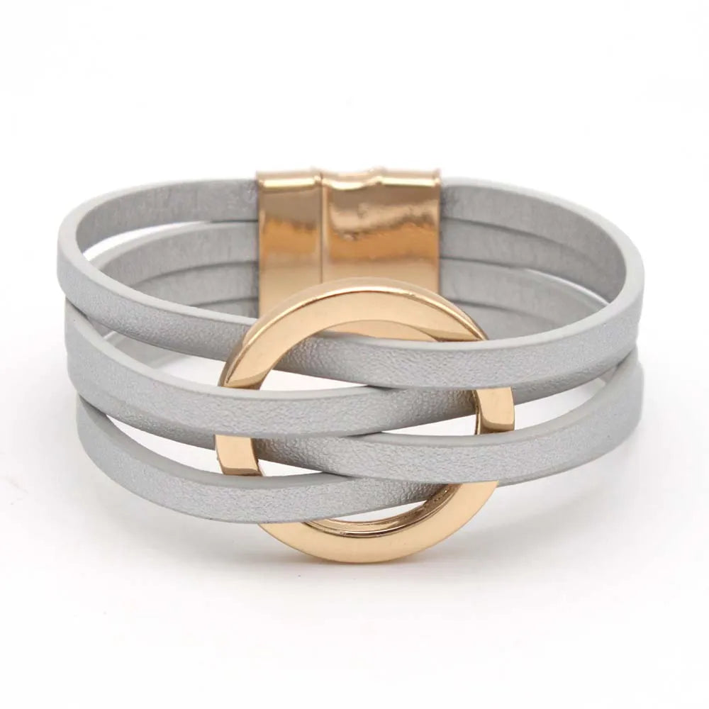 Brett flätat läderarmband för dam