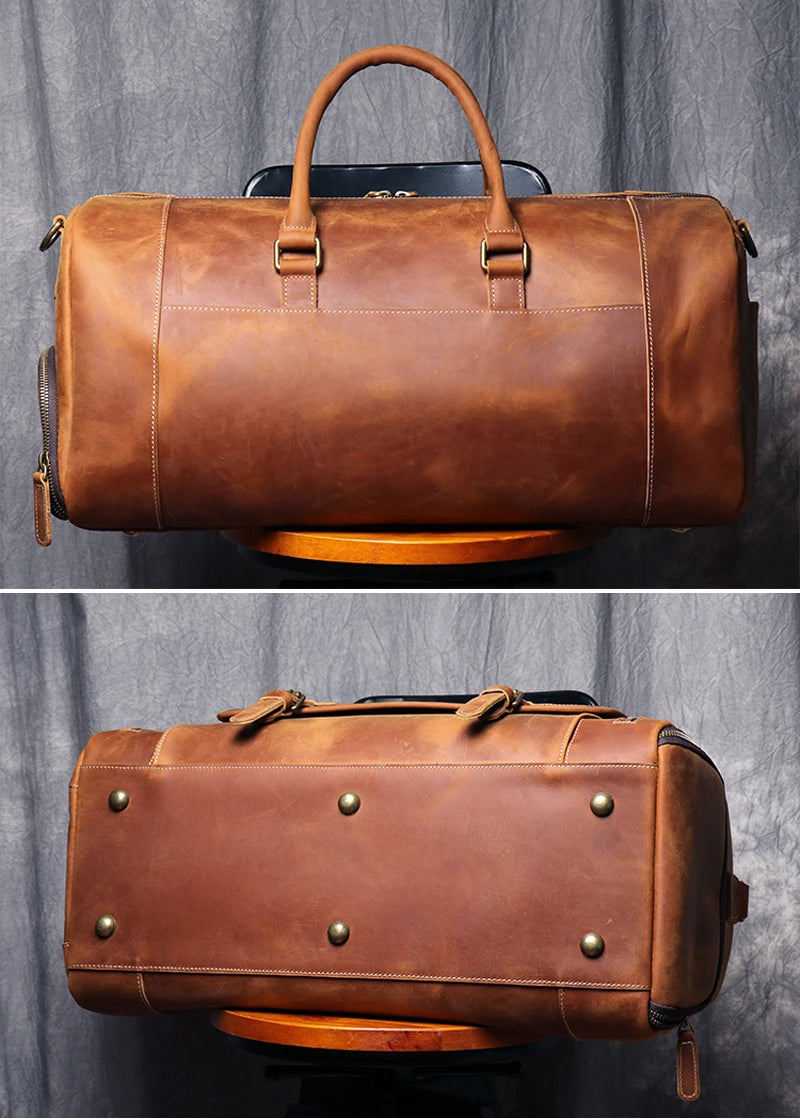 Weekendbag i äkta läder herr – vintage duffel
