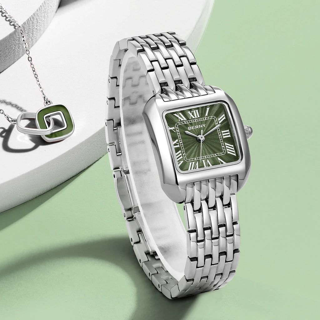 BERNY fyrkantig damklocka i rostfritt stål – elegant quartz