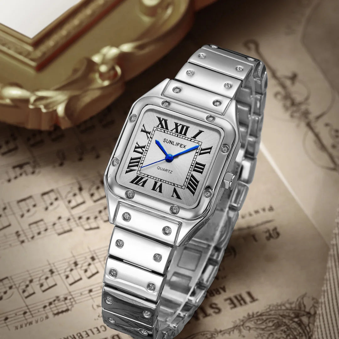 Fyrkantig damklocka i rostfritt stål – stilren quartzklocka