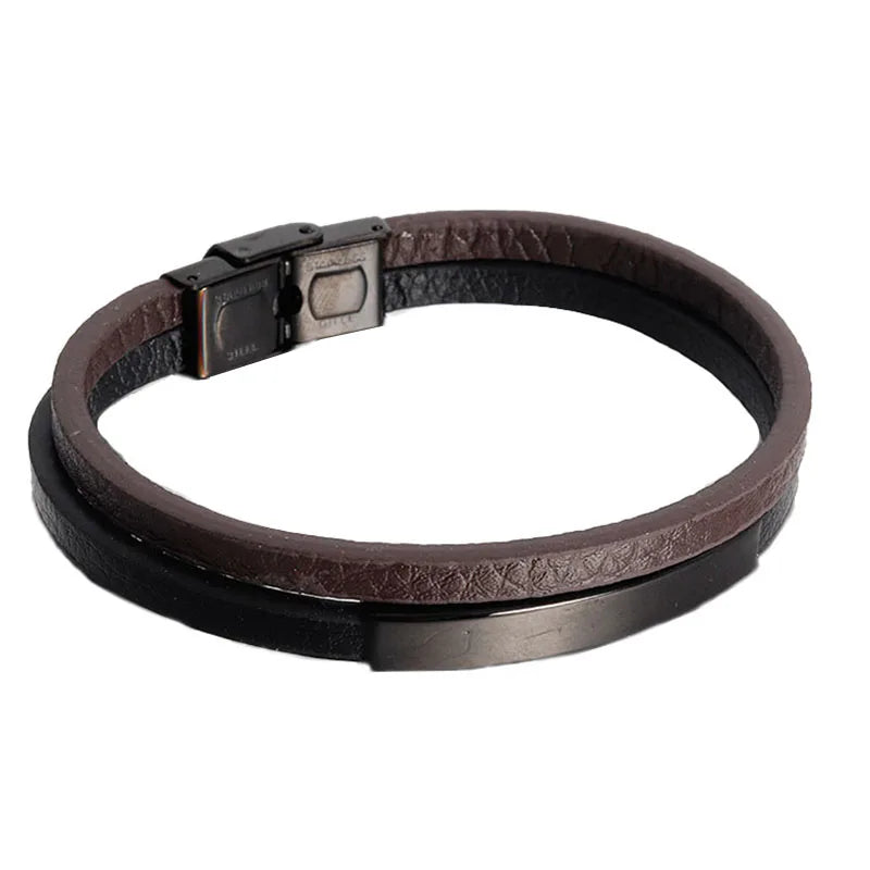 Herrarmband i läder och rostfritt stål – flätat armband med flera lager