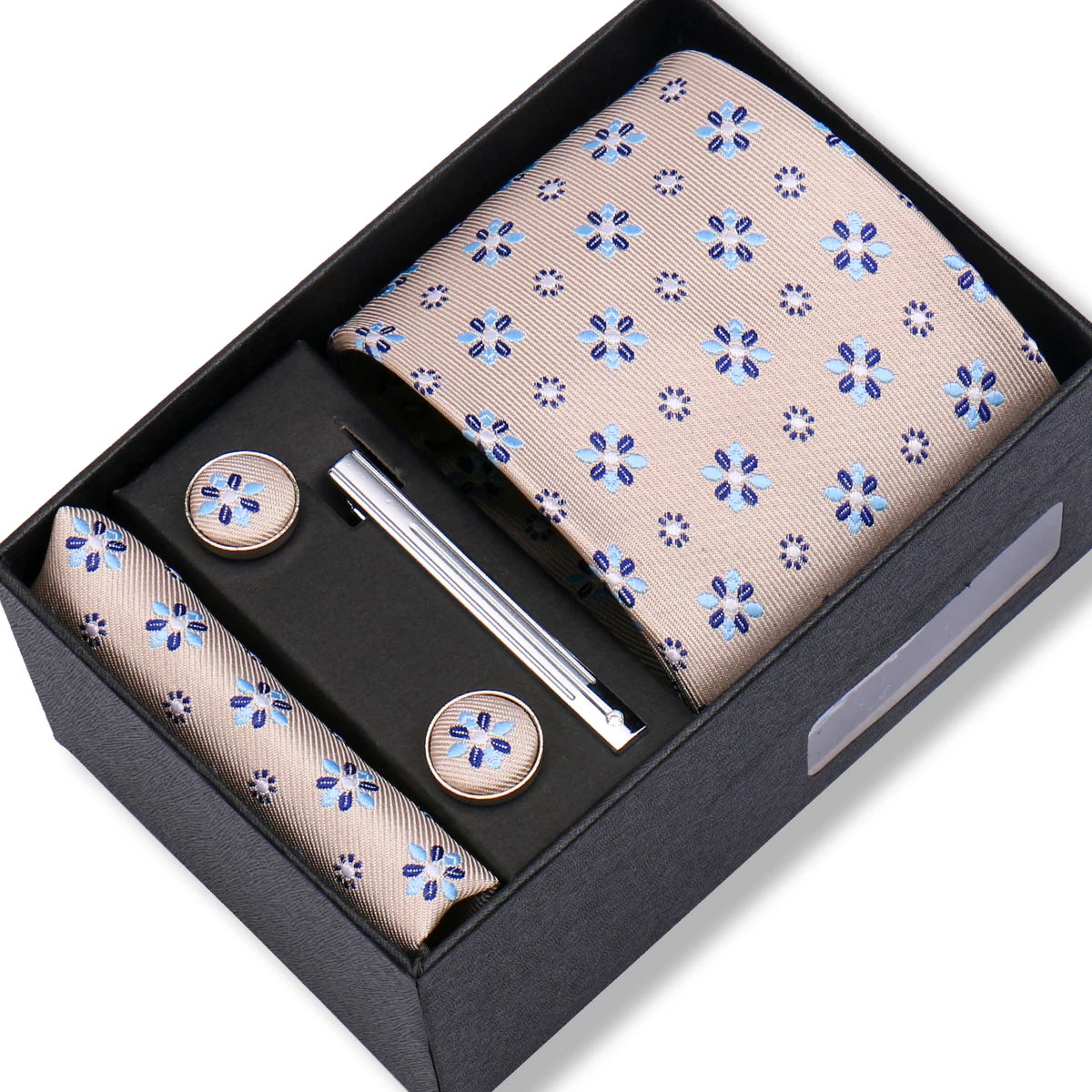 Slipsset herr 8 cm – jacquard slips, näsduk, manschettknappar & slipsnål