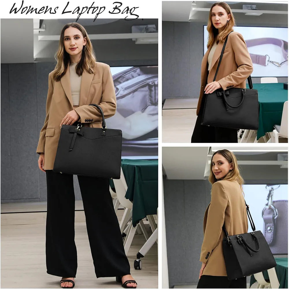 Laptop tote bag dam 15.6 tum – elegant arbetsväska i PU-läder