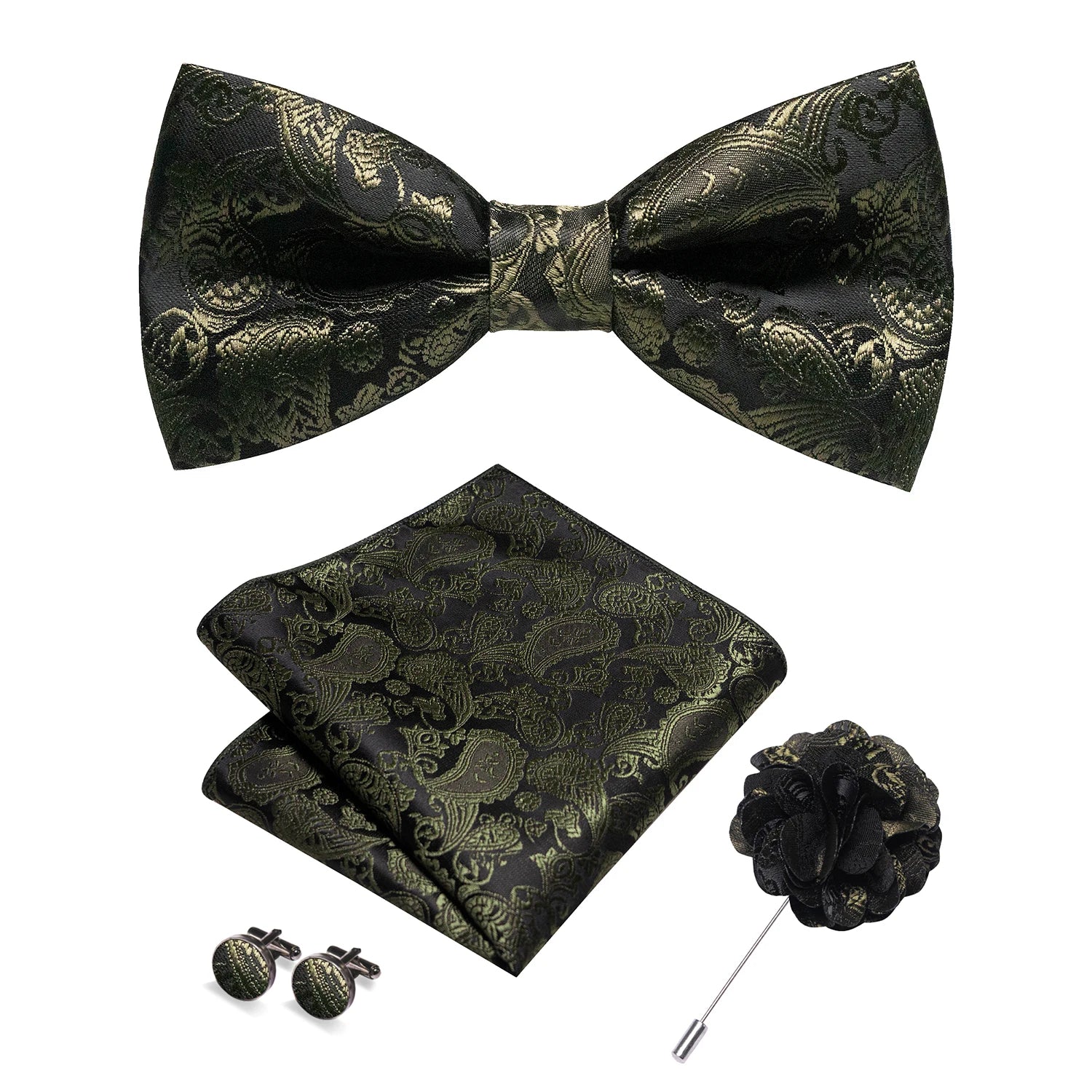 Flugset i siden – paisley med manschettknappar & brosch