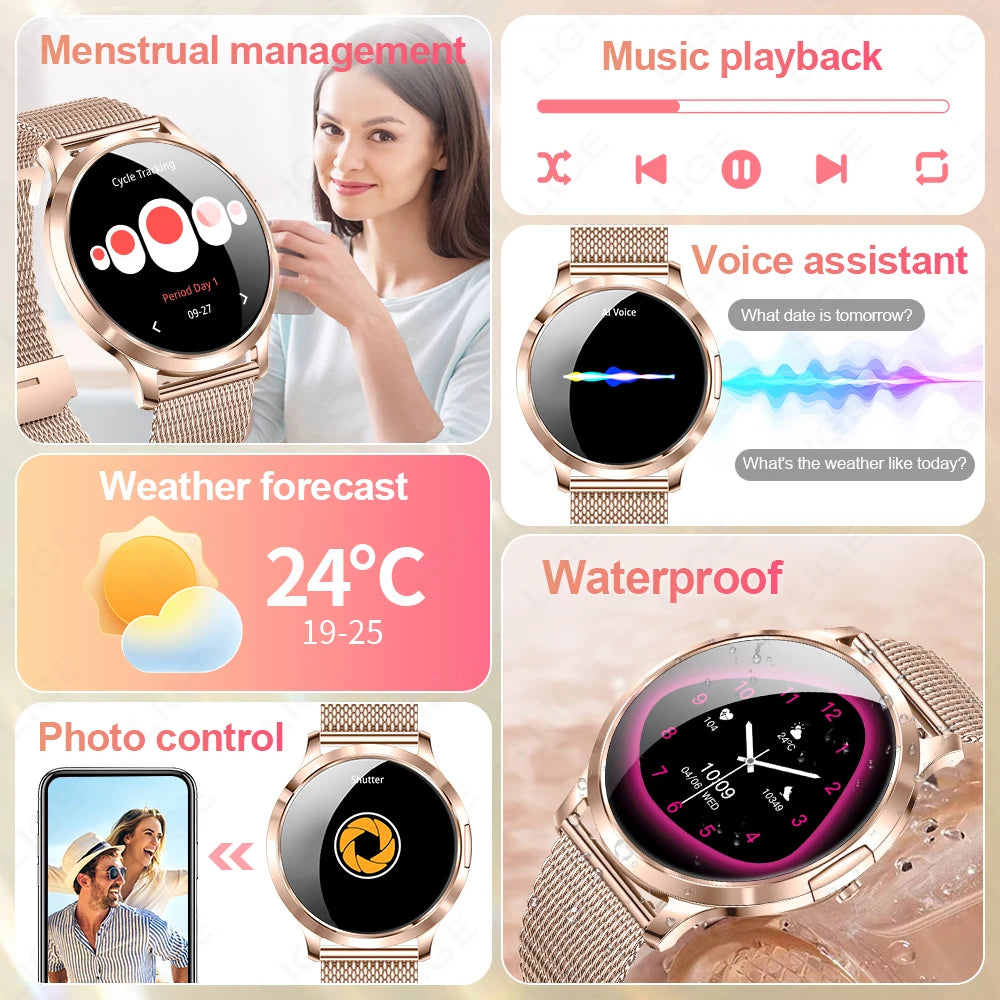 LIGE Dam Smartwatch 1.32” – AMOLED & pulsmätning