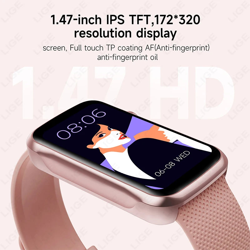 LIGE Smartwatch 1.47” – Pulsmätning & Bluetooth-samtal