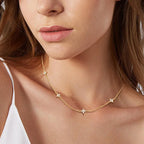 Lyckoklöver halsband i 925 sterling silver med guldplätering och CZ-blommor