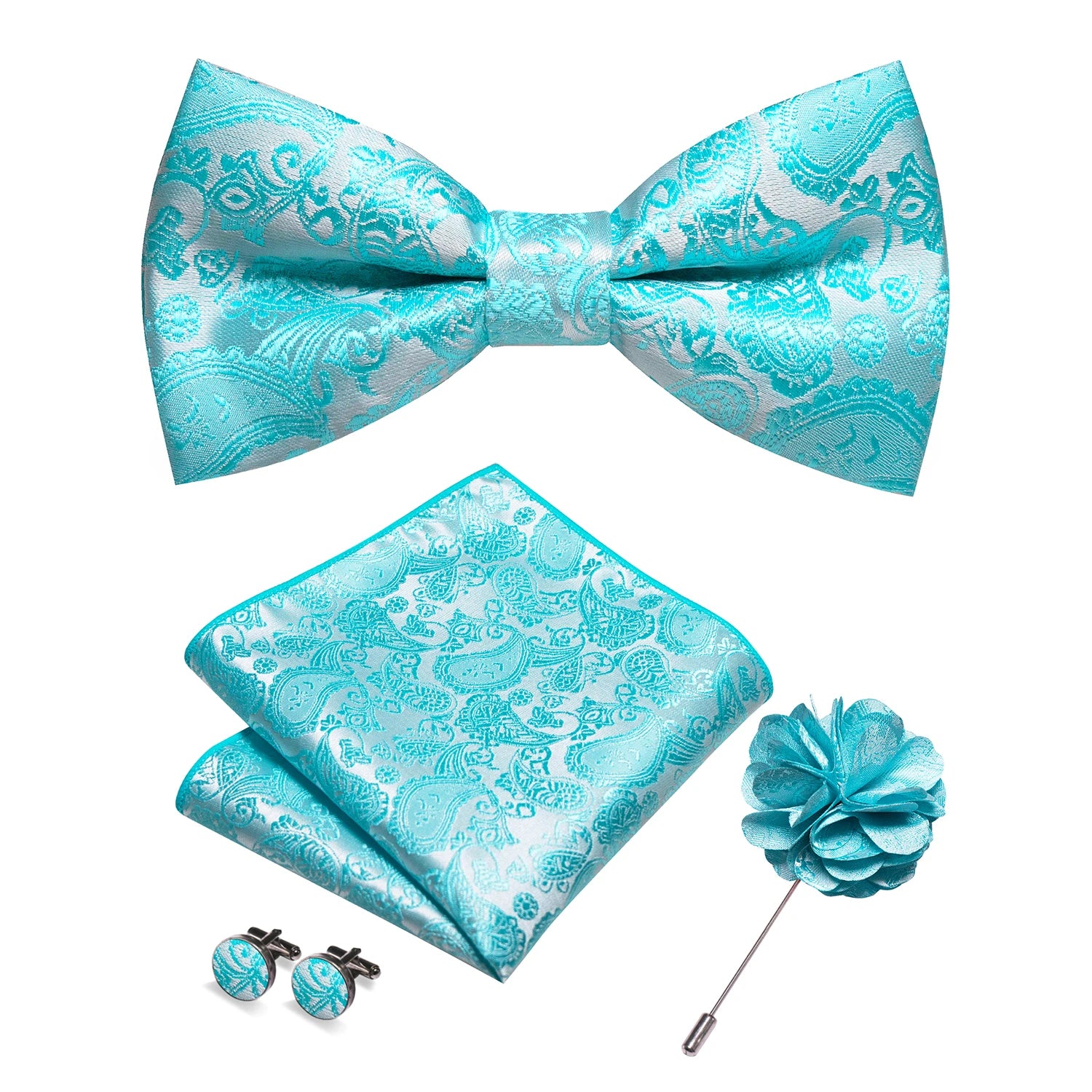 Flugset i siden – paisley med manschettknappar & brosch