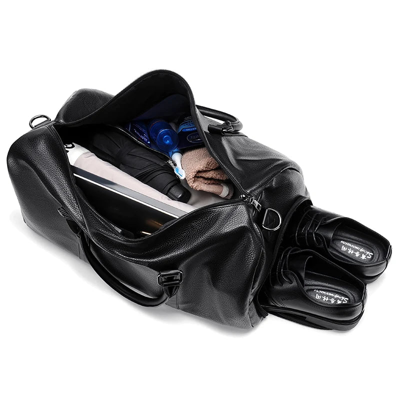 Unisex weekendbag i PU-läder med separat skofack