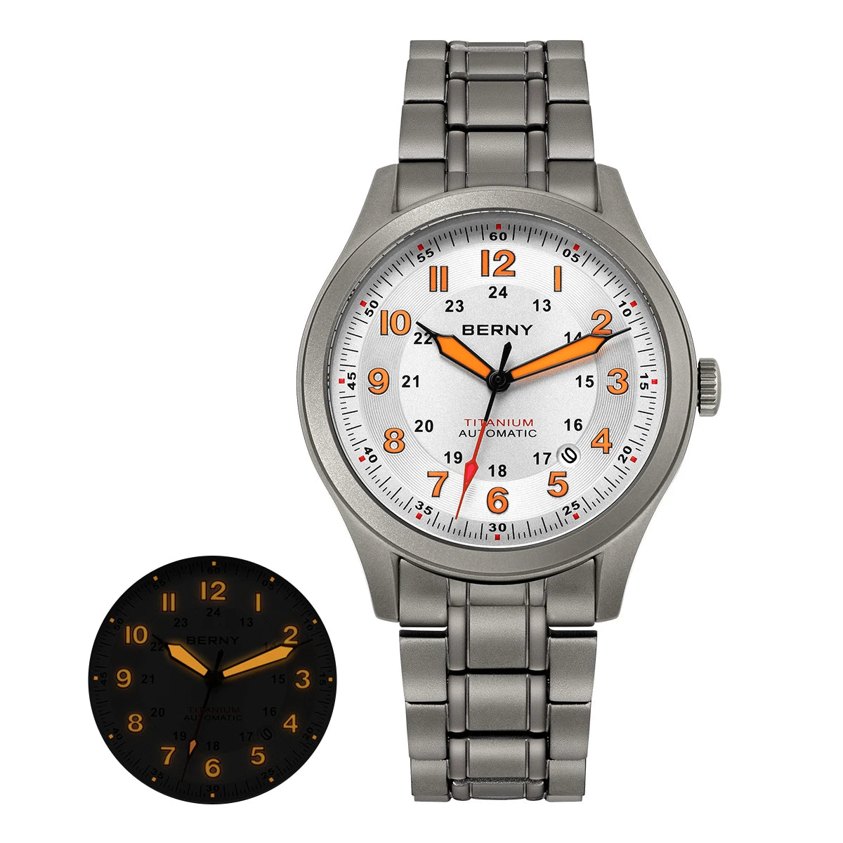 BERNY AMT163MS Automatisk Herrklocka i Titan – safirglas