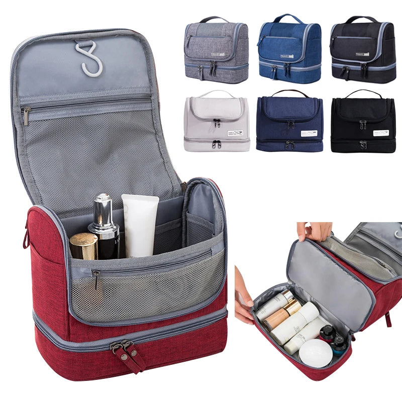 Hängande necessär med torr- och våtfack – Vikbar toalettväska i oxford-tyg