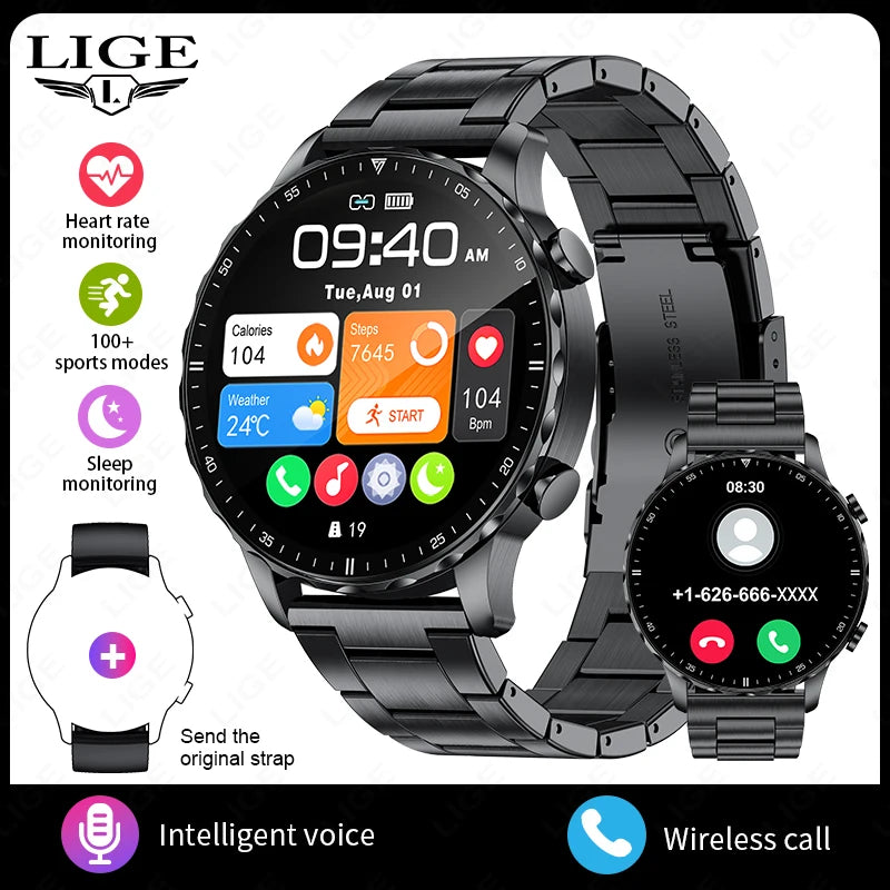LIGE BW0664 smartwatch med Bluetooth-samtal och pulsmätning