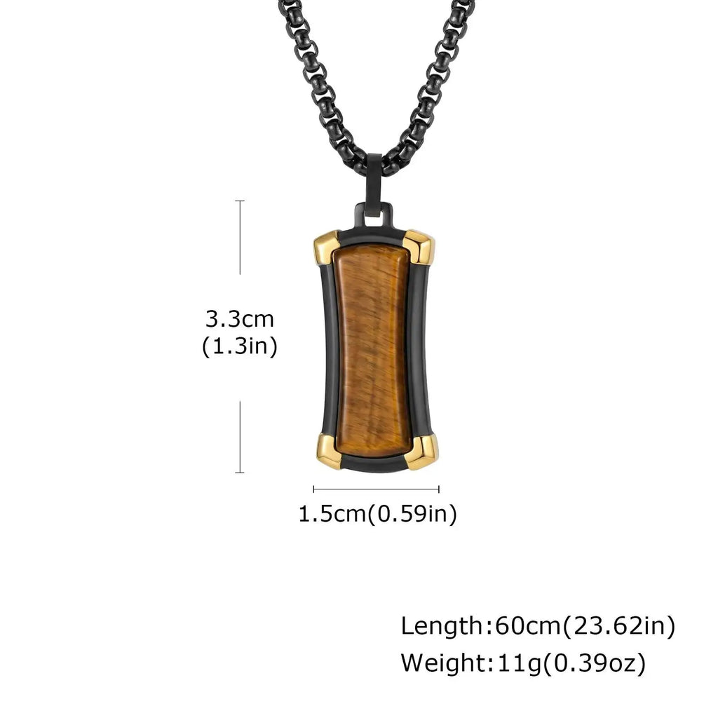 Dog tag halsband herr – svart stål & tigeröga