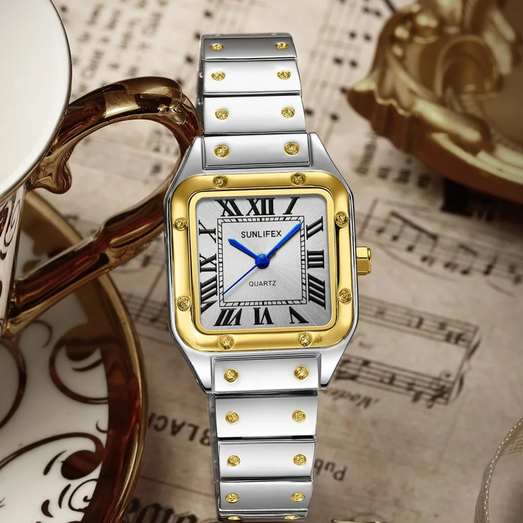 Fyrkantig damklocka i rostfritt stål – stilren quartzklocka