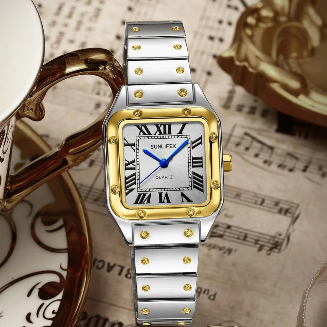 Fyrkantig damklocka i rostfritt stål – stilren quartzklocka