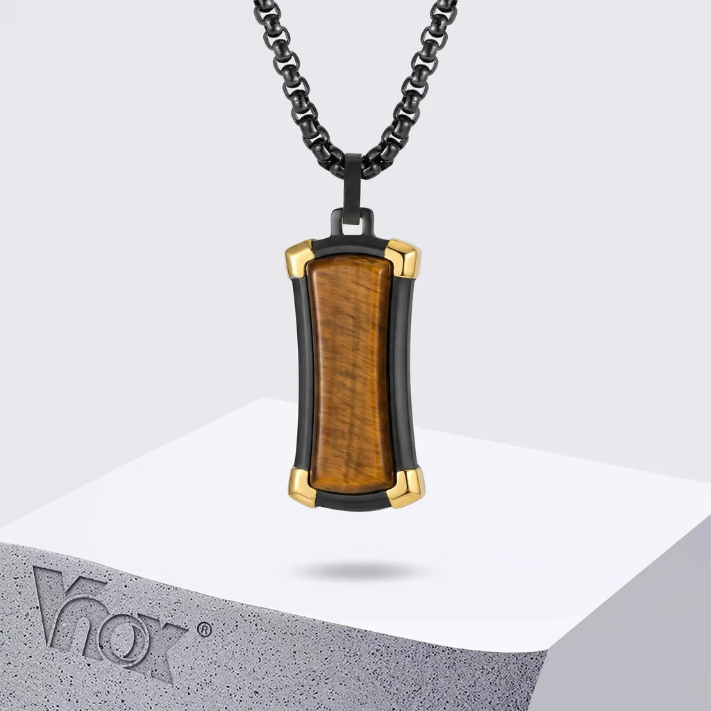 Dog tag halsband herr – svart stål & tigeröga