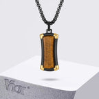Dog tag halsband herr – svart stål & tigeröga
