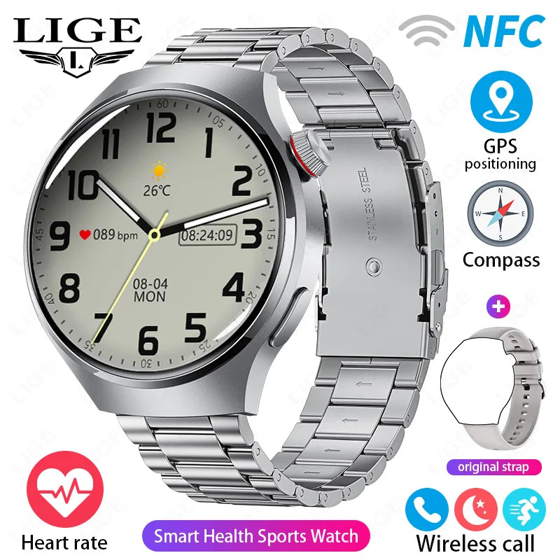 LIGE Smartwatch 360×360 – Bluetooth-samtal & hälsomätning