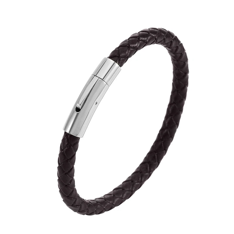 Flätat läderarmband i stål – unisex armband med geometrisk design