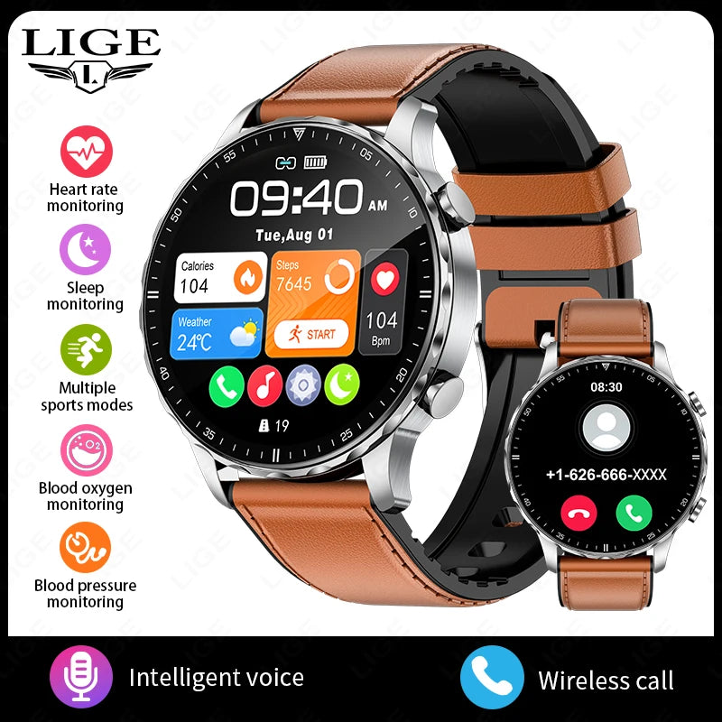LIGE BW0664 smartwatch med Bluetooth-samtal och pulsmätning