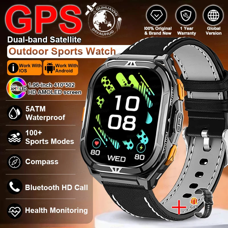 Militär Smartwatch GPS – 1.96” AMOLED & 10ATM vattentät