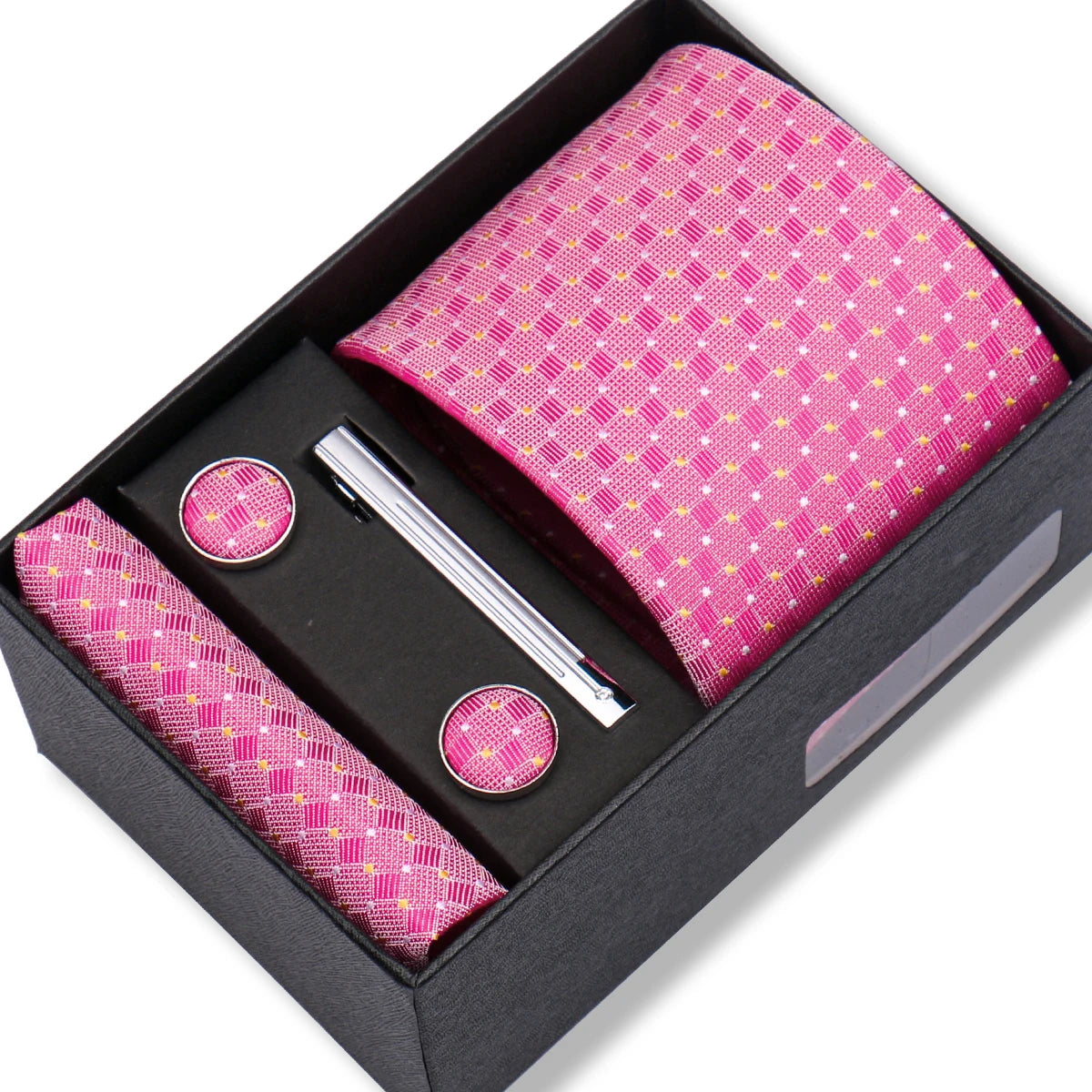 Slipsset herr 8 cm – jacquard slips, näsduk, manschettknappar & slipsnål