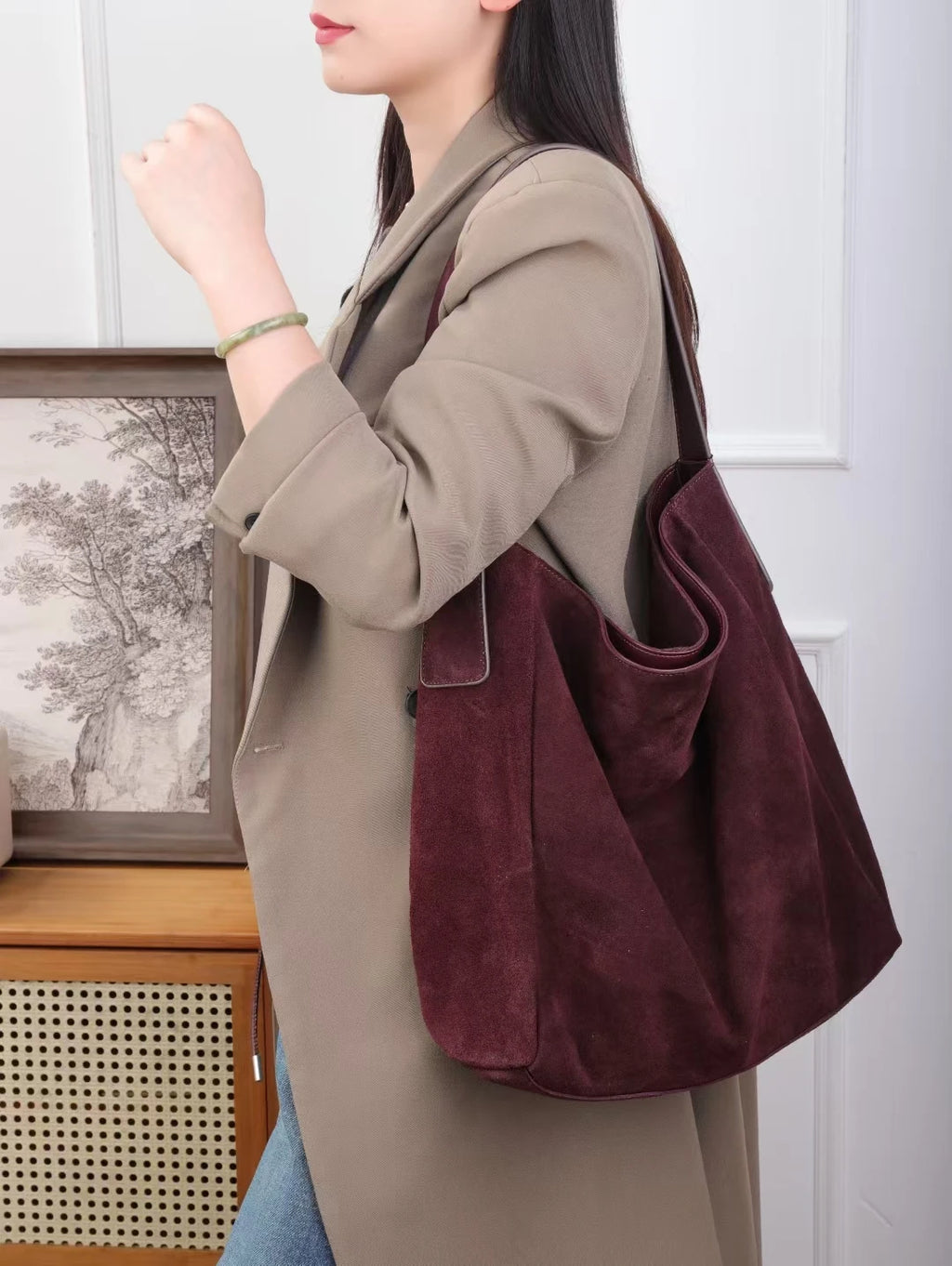 Mockaväska dam stor – suede tote