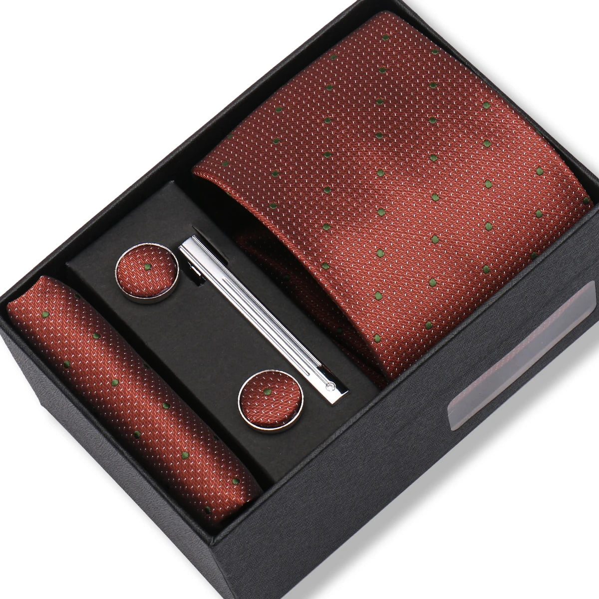 Slipsset herr 8 cm – jacquard slips, näsduk, manschettknappar & slipsnål