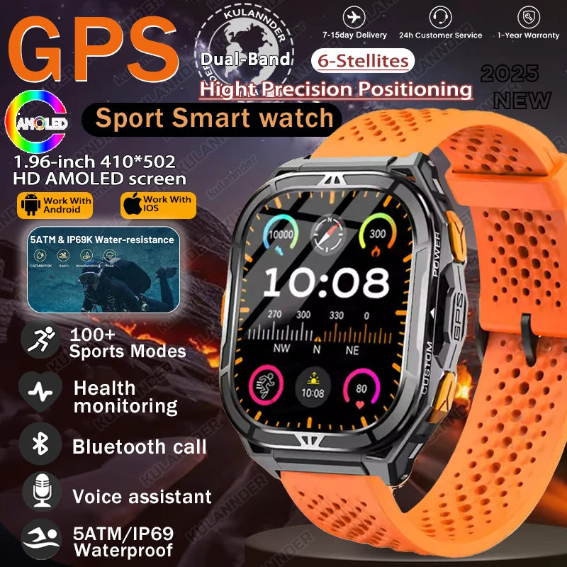 GPS Smartwatch Militärstil – 1.96” AMOLED & 10ATM vattentät