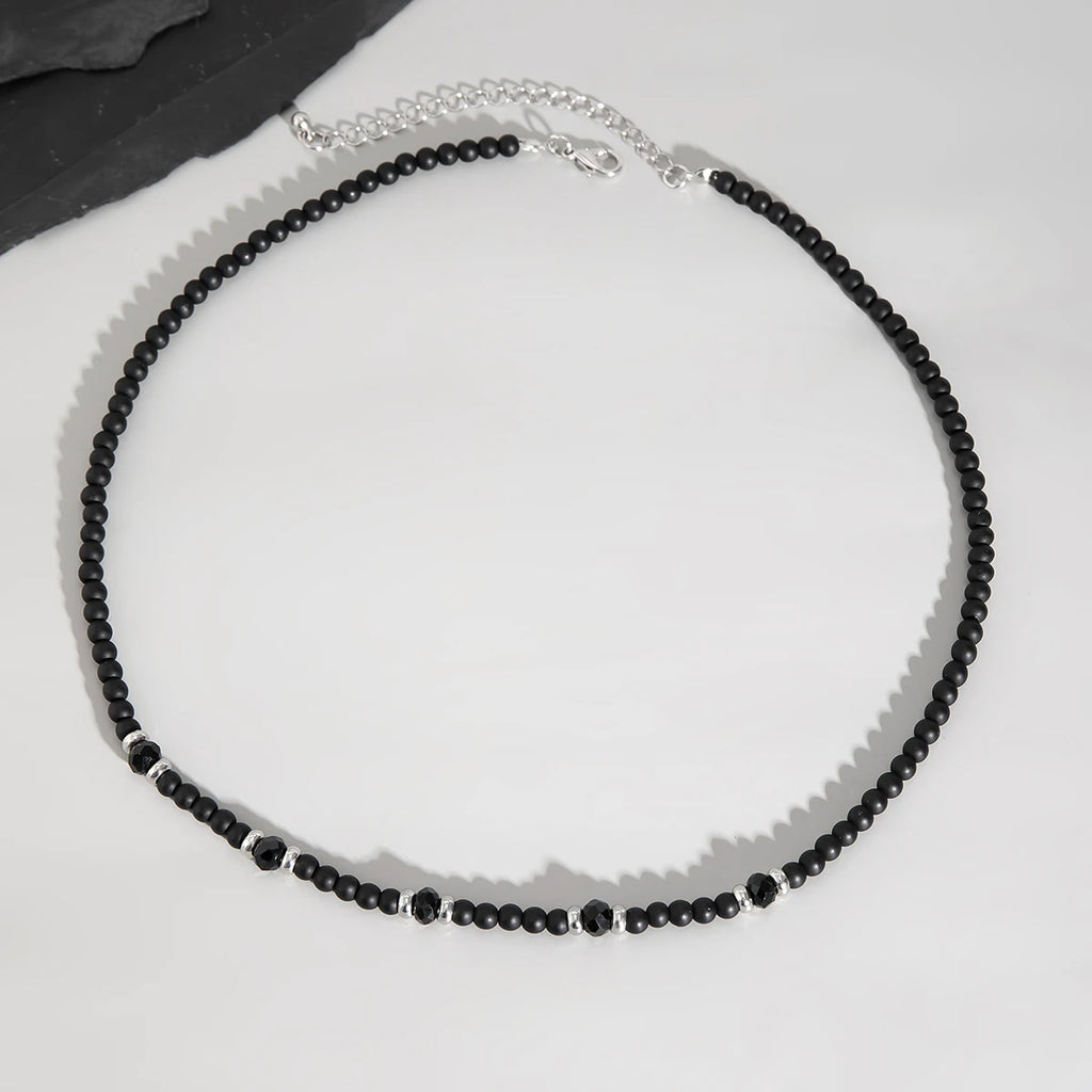 Pärlhalsband herr svart – hiphop choker med kristallpärlor