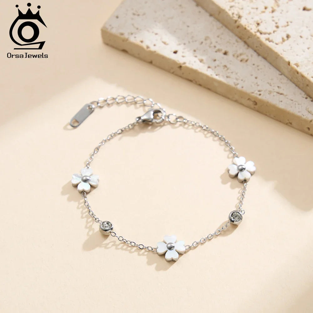 ORSA JEWELS damarmband – blomma med zirkonia i rostfritt stål