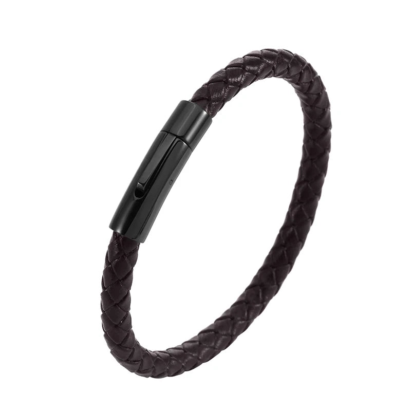 Flätat läderarmband i stål – unisex armband med geometrisk design