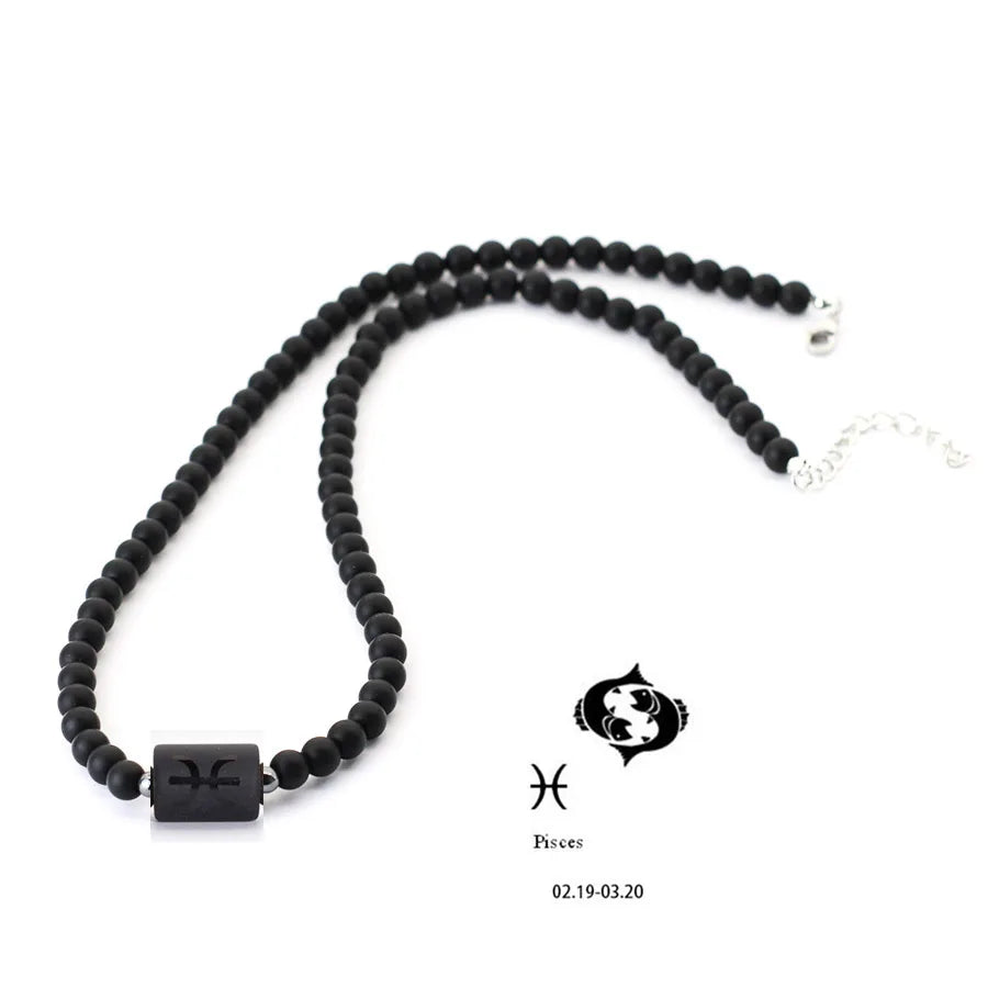 Stenpärlhalsband herr – svart onyx & stjärntecken