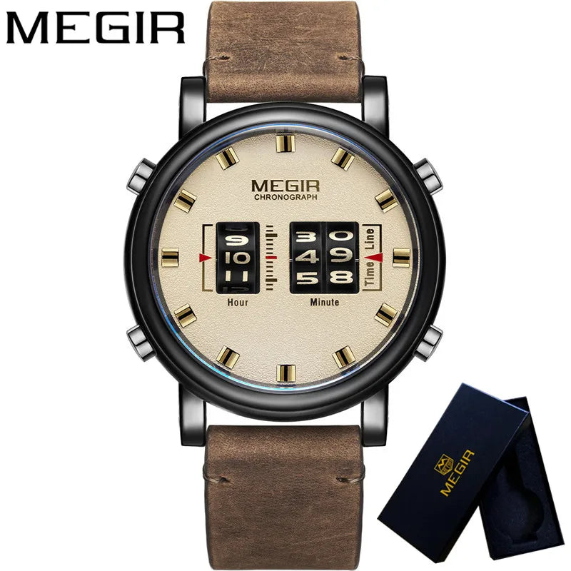 MEGIR Herrklocka – Sportig militärklocka med äkta läderband