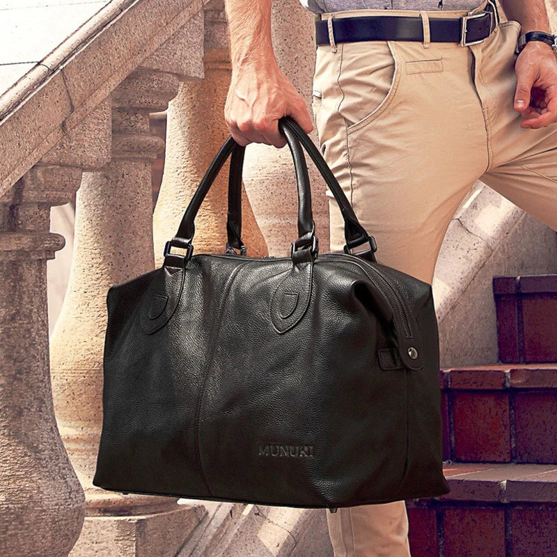 Weekendbag i äkta läder herr – stor duffelväska i cowhide