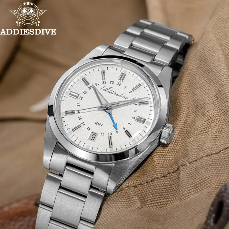 ADDIESDIVE AD2065 – Lyxig 36mm GMT quartzklocka i rostfritt stål (10ATM)