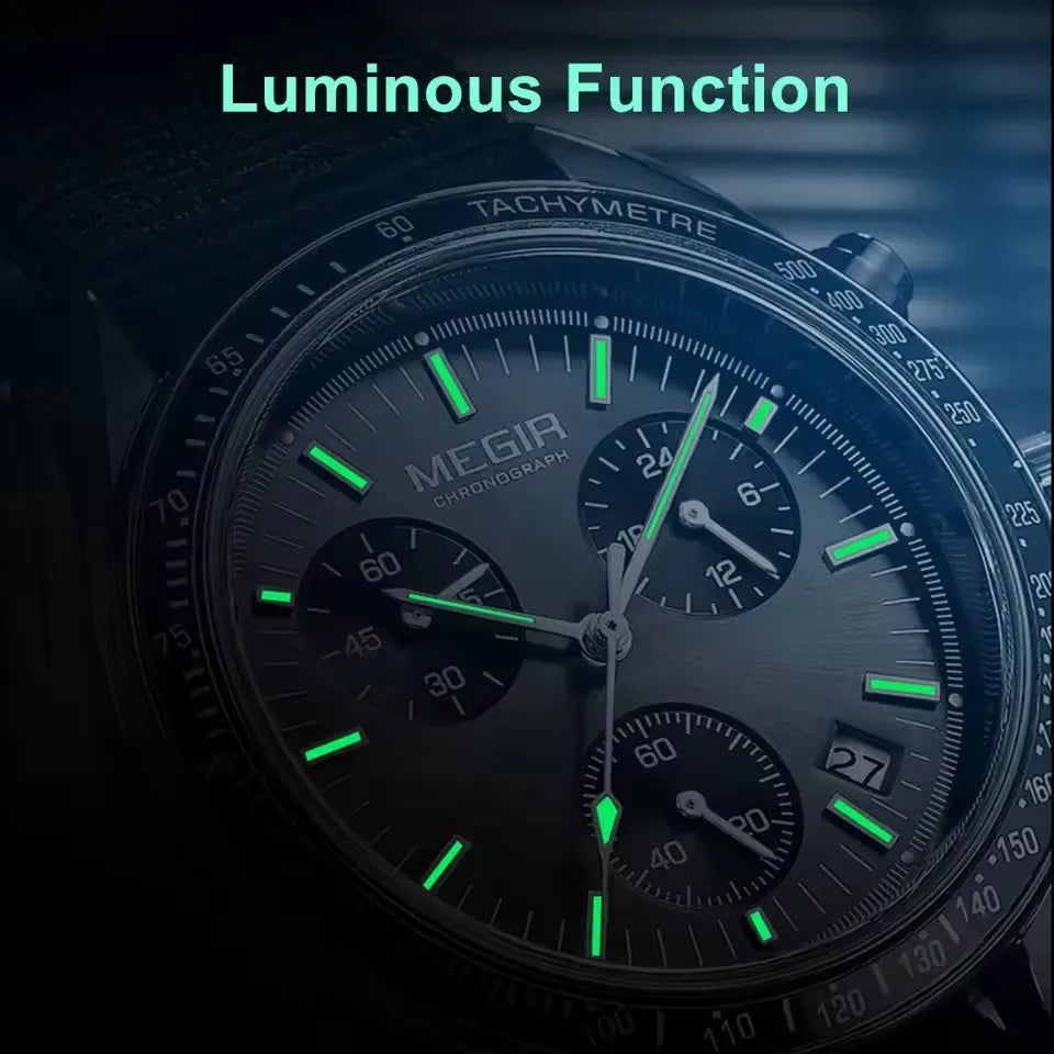 Herrklocka MEGIR svart – sport canvas kronograf