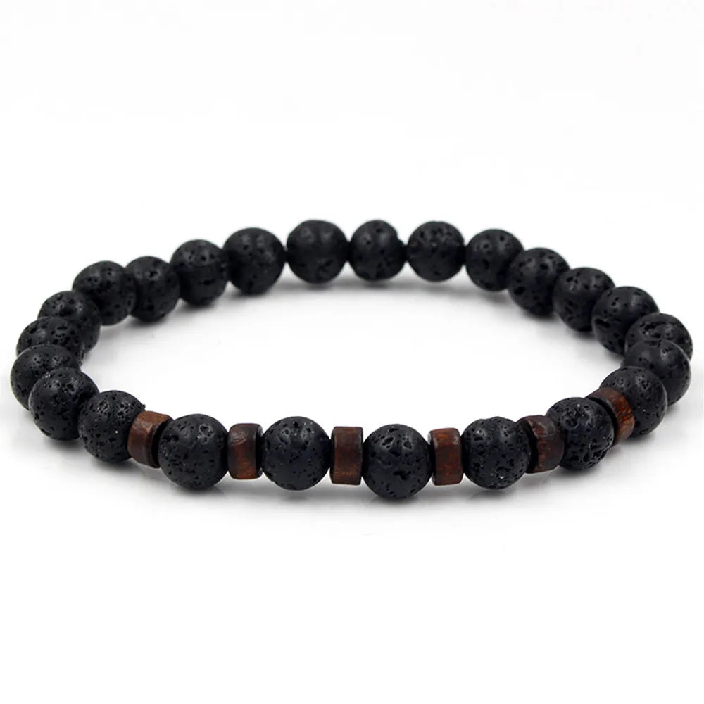 Lavaarmband för män – Vulkansten & träpärlor