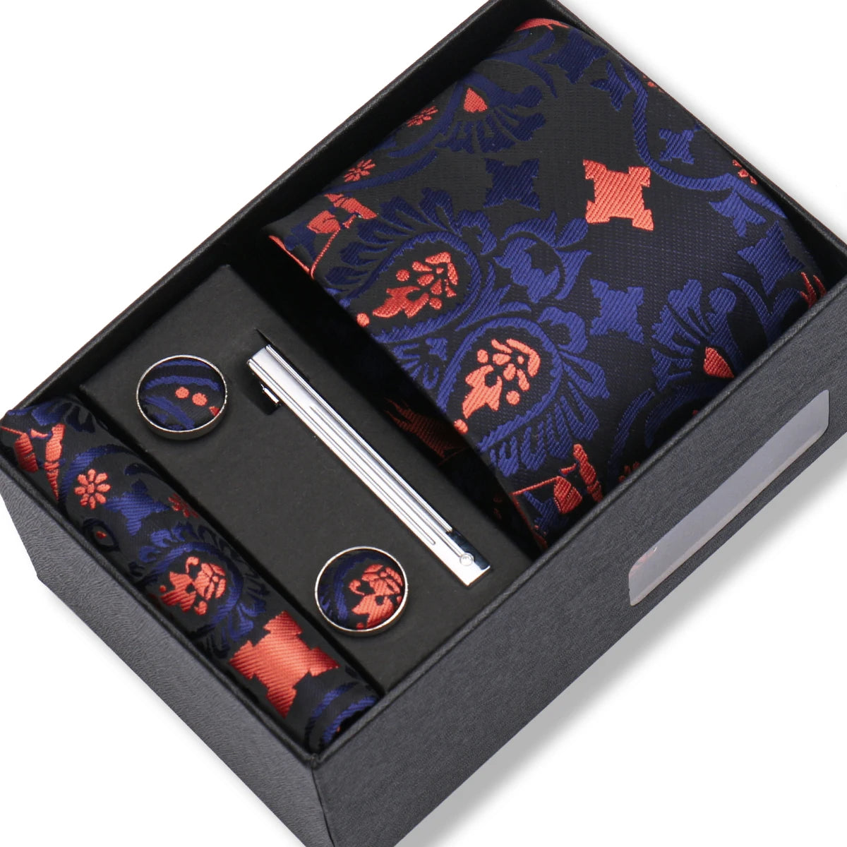 Slipsset herr 8 cm – jacquard slips, näsduk, manschettknappar & slipsnål