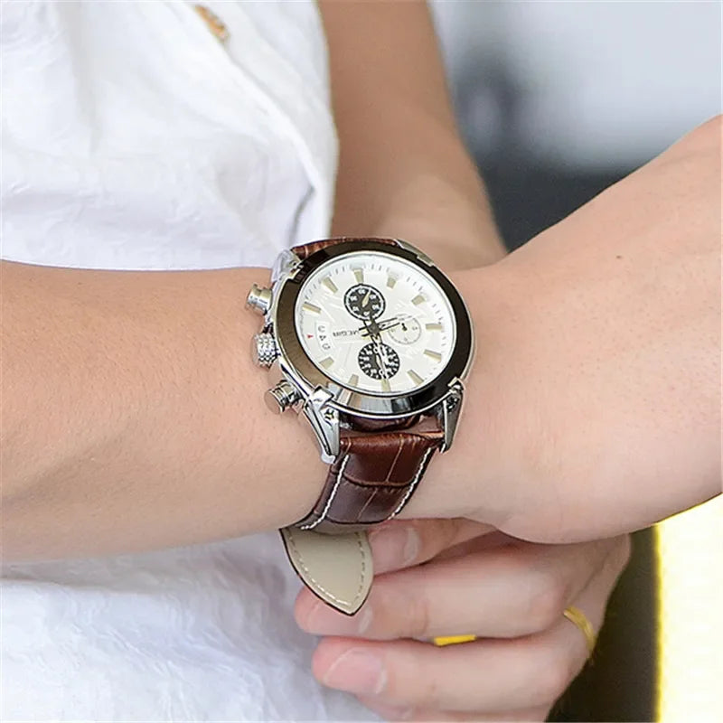 MEGIR Herrklocka – Sportig militärklocka med läderband