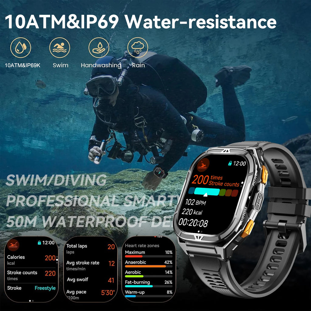 Militär Smartwatch GPS – 1.96” AMOLED & 10ATM vattentät
