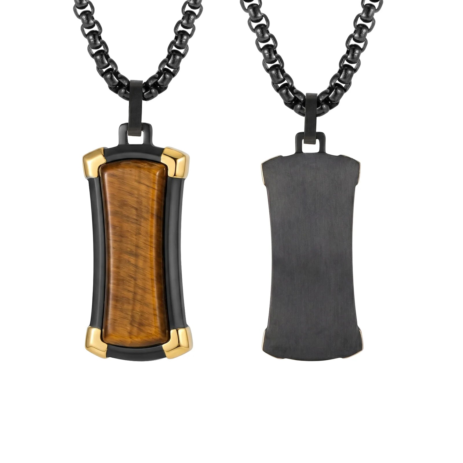Dog tag halsband herr – svart stål & tigeröga
