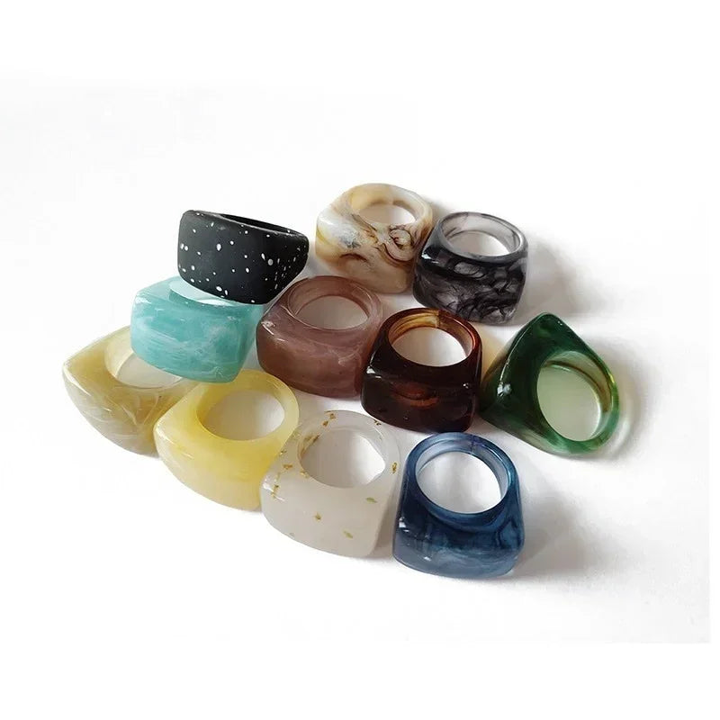 Vintage ring i resin & akryl – Geometrisk fyrkantig design för dam & herr