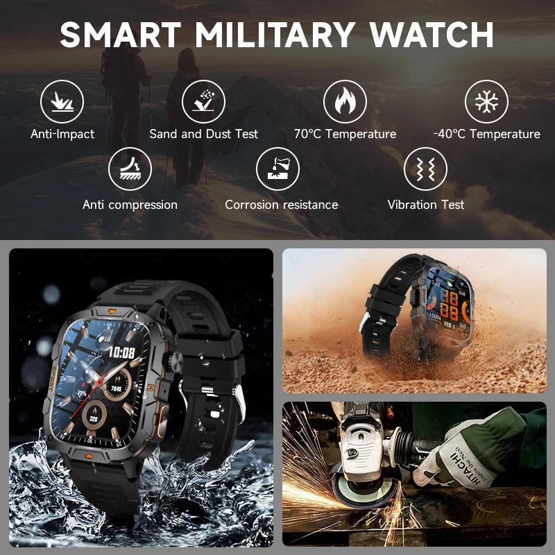 LIGE Rugged Military Smartwatch 1.96” – Bluetooth & ficklampa