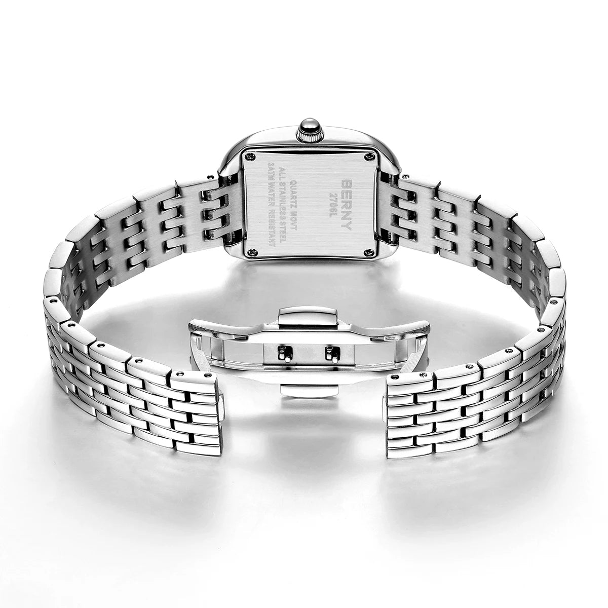 BERNY fyrkantig damklocka i rostfritt stål – elegant quartz