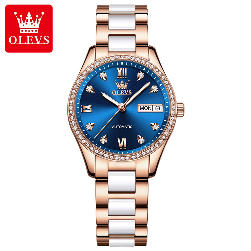 OLEVS 6637 Automatisk Damklocka – mekanisk klocka med keramiskt armband