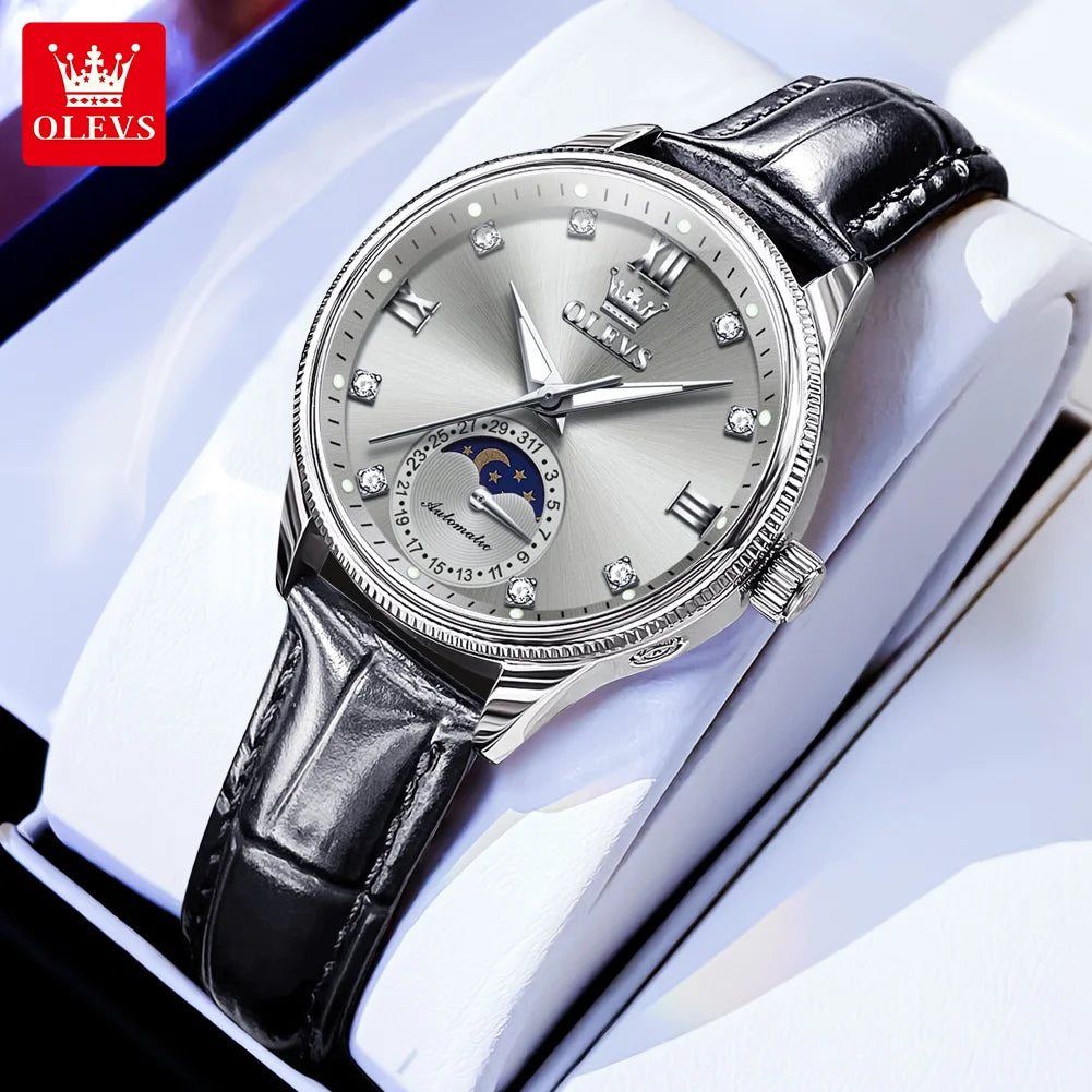 OLEVS 7039 Damklocka med månfas – automatisk mekanisk klocka i elegant design