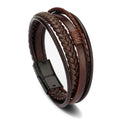 Flätat läderarmband för män – Multilagerdesign med stål, 21 cm